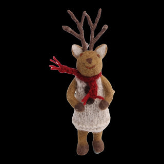 Felt Small Brown Girly Deer w/Grey Dress & Scarf