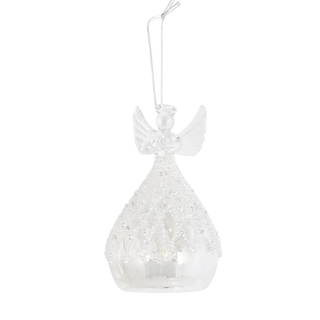 Inch Clear Glass Lattice Bead LED Angel Ornament w/Timer