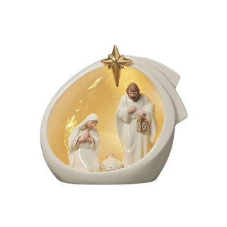 Lighted Holy Family in Cave with Shooting Star