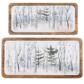 Rectangle Winter Birch Forest Serving Tray Set of 2