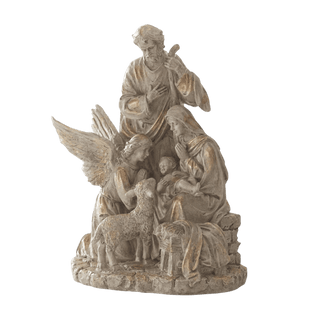 Tan & Gold Resin Nativity Family w/Angel & Sheep