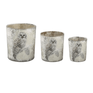 Glass Snowy Owl Containers Set of 3