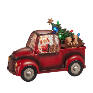 Santa and Dog in Lighted Water Truck