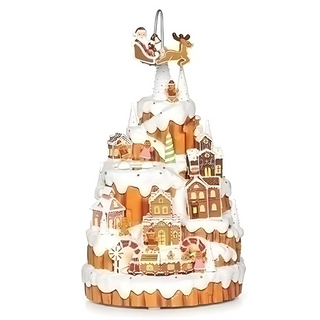 12.5" Musical Lighted Rotating Ginger Bread Mountain