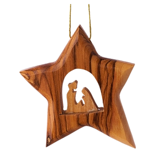 Thick Star Ornament Modern with Holy Family 3.5"