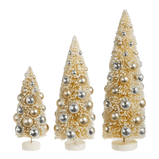 Snowy Bottle Brush Trees with Ornaments