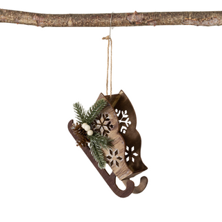 Wood Snowflake Sleigh Ornament