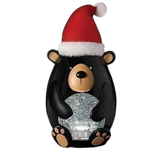 LED Swirl Black Bear With Santa Hat