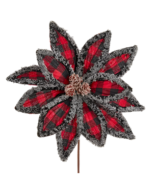 Wool Edged Plaid Poinsettia Pick