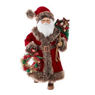 14" KSA Kringles Santa With Gray Fur & Wreath