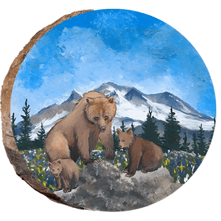 Grizzly with Two Cubs in Flowers Ornament