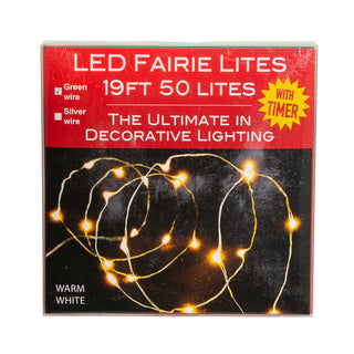 50-Light Battery-Operated Warm White LED Green Wire Fairy Lights