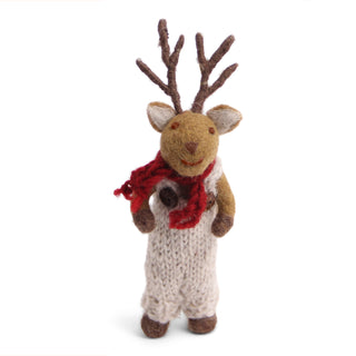 Felt Small Brown Boy Deer w/Grey Pants & Scarf