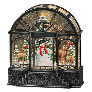 8.5"H Confetti Lites Lighted Swirl Greenhouse with Woodland Snowmen