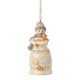 Woodland Snowman Holding Fawn Ornament