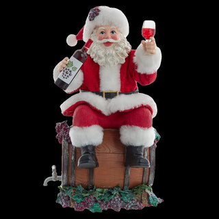 10.5" Fabriché™ Santa Sitting on Wine Barrel