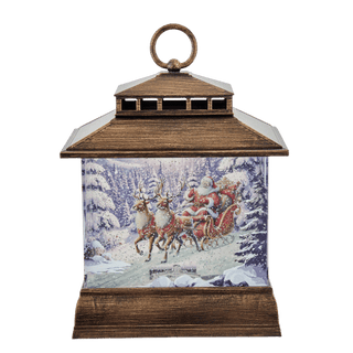 9" Battery Operated USB Lighted Santa With Swirling Glitter Water Lantern