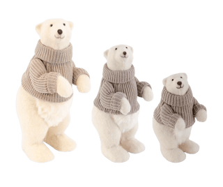 Fur Polar Bears in Taupe Sweaters Set of 3