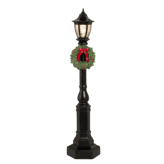 Black Lamp Post with Red Bow Wreath