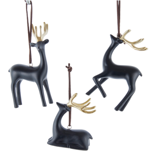 Black & Gold Deer Ornaments, 3 Assorted