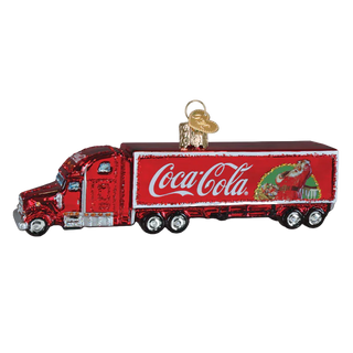 Decorative Coca-Cola truck ornament on a white background