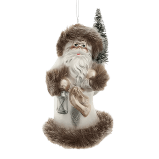 Glass Santa With Brown Fur Trim Ornament