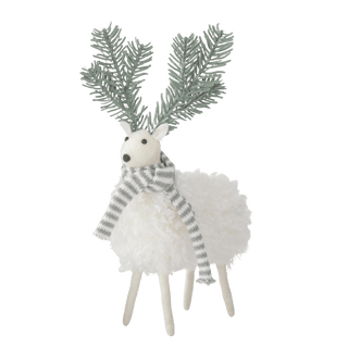 13.5" White Wool Deer w/Evergreen Antlers