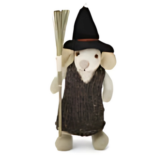 Felt Small White Girly Mouse w/Broom and Brown Dress