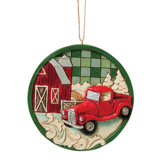 Highland Glen Red Truck Scene Ornament