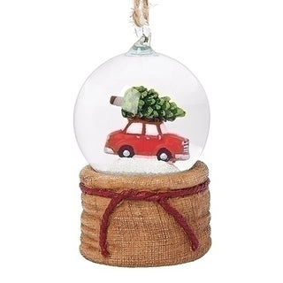 Mini Red Car w Tree Glitterdome Orn