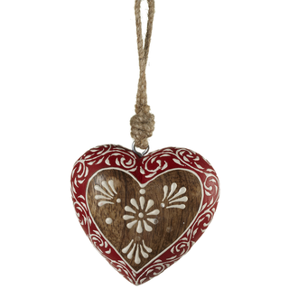 Nordic Wood Heart w Flower Orn