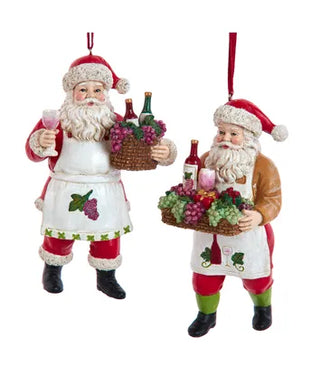 Wine Santa With Wine Basket Ornaments, 2 Assorted