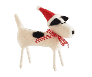 Wool Dog In Santa Hat Ornament