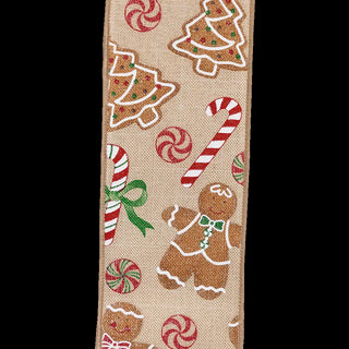 Gingerbread Patterned Double Wire Ribbon