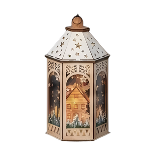 12"H LED SANTA LANTERN WOODWORKS