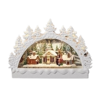 9"H LIGHTED SWIRL ARCH, CHURCH SCENE UNDER TREES