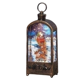 LED Swirl Lantern Santa Sleigh; Bronze