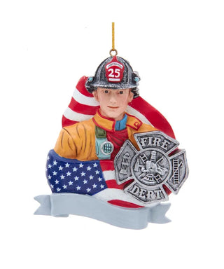 Fireman with Flag and badge