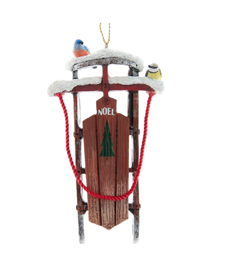 Noel Sled W Birds Ornament