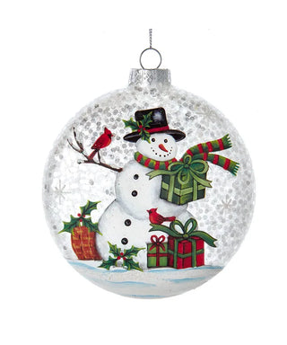 Glass Snowman With Gifts Orn