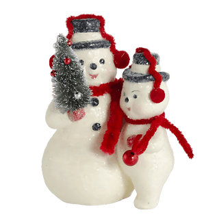 6.25" Glittered Snowmen w/Red Earmuffs & Scarves