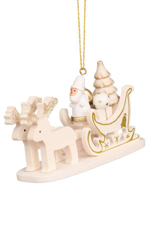 White and Gold Sled With Santa orn