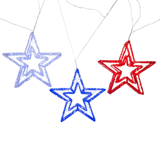 16" 720L Red, Blue & Cool White Star Fairy Light Set, 3-Pieces