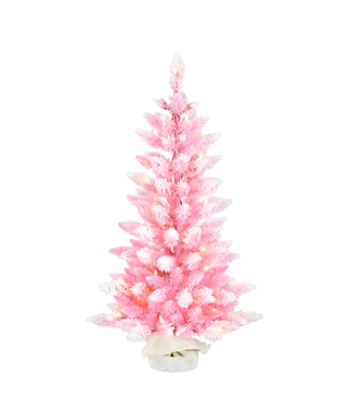 3' Pre-Lit Flocked Pink Slim Tree