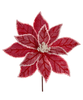 Frosted Red Velvet Poinsettia Pick