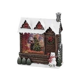 Cabin Shimmer With Bear Decorating Tree