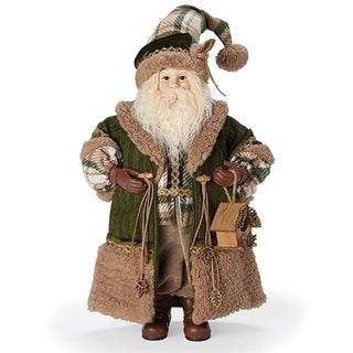 Santa With Birdhouse In Olive and Plaid Coat