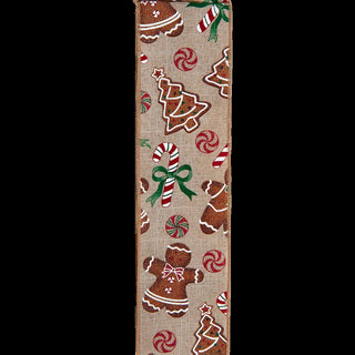 Gingerbread Patterned Double Wire Ribbon