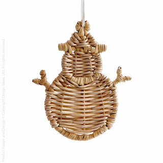 CALAMU HAND WRAPPED RATTAN ORNAMENT SNOWMAN