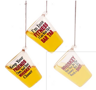 Whiskey Shot Ornaments, 3 Assorted